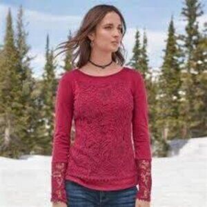 Sundance Lace Traditions Red Crochet Top- Size Large